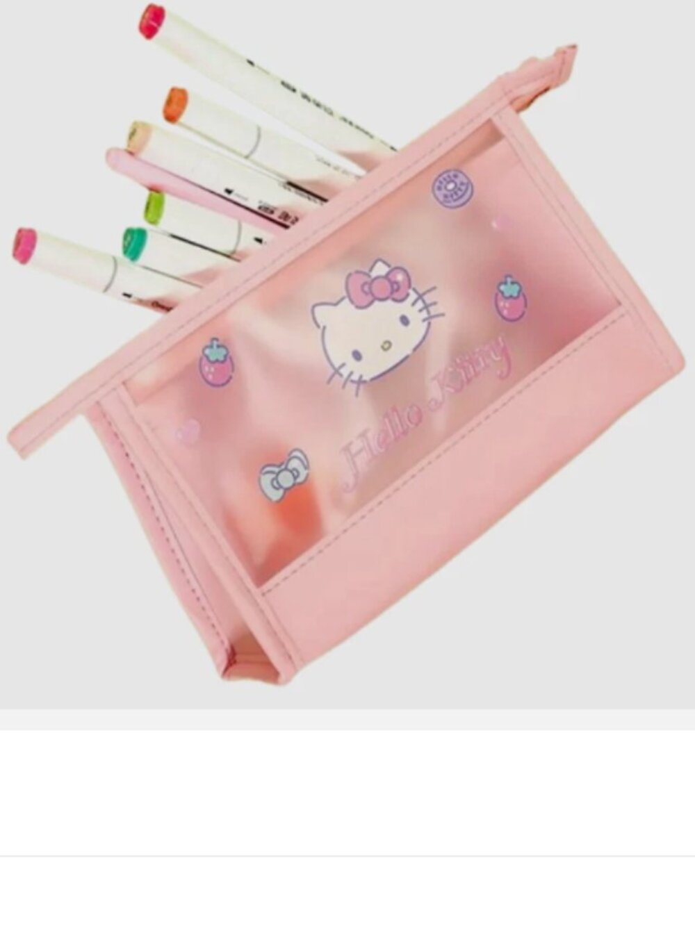 New Hello Kitty Cat CLEAR PINK Heart LARGE Travel MakeUp Pouch Purse Organizer